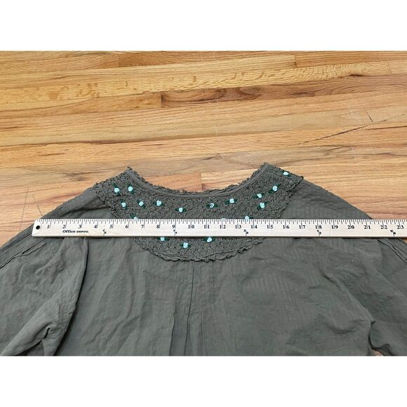 Free People Intimately Women's S Green Blouse Cotton Top Front Button Embroidery - Picture 9 of 9
